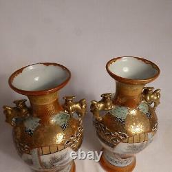 Antique Japanese Arita Fine Bone Porcelain Vase Pair DAILY LIFE TRIPTYCH