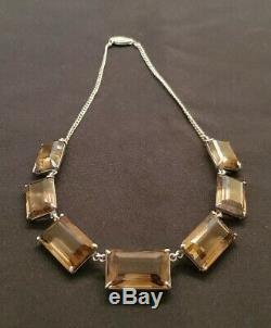 Antique Japanese Art Deco sterling silver smokey quartz necklace