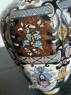 Antique Japanese Cloisonne Lobed Vase Large Fine Wire 30 Cm