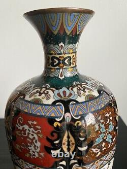 Antique Japanese Cloisonne Lobed Vase Large Fine Wire 30 Cm