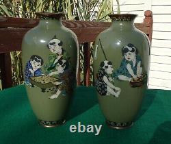 Antique Japanese Cloisonné Vases Early Meiji Period. A Fine Pair. 10 Tall Each