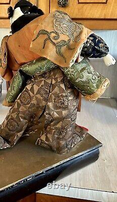 Antique Japanese Edo Period Gofun Huge 18 Doll On Stand WithFine Costume