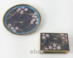 Antique Japanese Fine Cloisonne Enamel Tray and Matchbox Cover