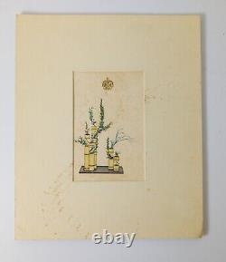 Antique Japanese Fine Export Watercolor Flower Arranging English Coat of Arms