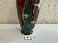 Antique Japanese Fine Red Cloisonne Vase with Iris Flowers Decoration