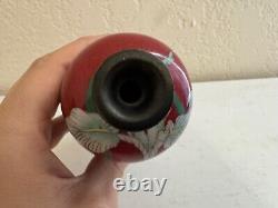 Antique Japanese Fine Red Cloisonne Vase with Iris Flowers Decoration