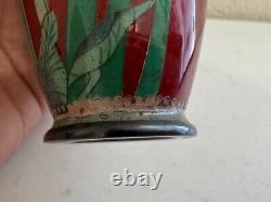 Antique Japanese Fine Red Cloisonne Vase with Iris Flowers Decoration