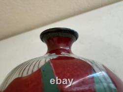 Antique Japanese Fine Red Cloisonne Vase with Iris Flowers Decoration