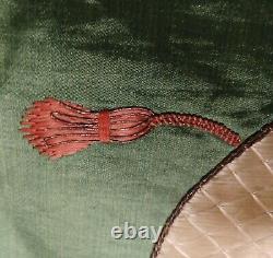 Antique Japanese Fine Silk Fukusa Embroidery Geisha Green 28 X 28 Stunning