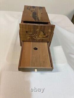 Antique Japanese Finely Inlaid Parquetry Box With Mt Fuji And Secret Compartment