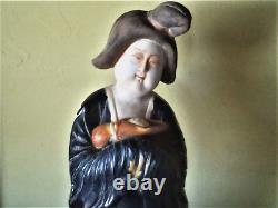 Antique Japanese Glazed & Matte 19 tall Statue Woman with Child. Fine cond