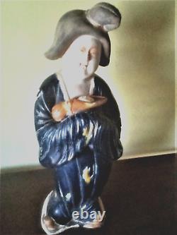 Antique Japanese Glazed & Matte 19 tall Statue Woman with Child. Fine cond