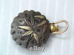 Antique Japanese Gold Copper Mixed Metal Bamboo Perfume Bottle Charm Pendant