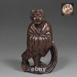 Antique Japanese Meiji Signed Netsuke Fine Hand wood carving