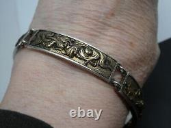 Antique Japanese Menuki Shakudo BIRD & ANIMAL Sterling Meiji Era Linked Bracelet