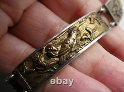 Antique Japanese Menuki Shakudo BIRD & ANIMAL Sterling Meiji Era Linked Bracelet