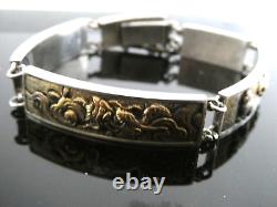 Antique Japanese Menuki Shakudo BIRD & ANIMAL Sterling Meiji Era Linked Bracelet