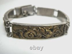 Antique Japanese Menuki Shakudo BIRD & ANIMAL Sterling Meiji Era Linked Bracelet