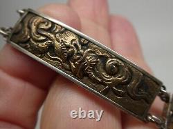 Antique Japanese Menuki Shakudo BIRD & ANIMAL Sterling Meiji Era Linked Bracelet