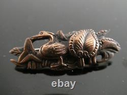 Antique Japanese Menuki Shakudo Bird Flower Meiji Era Sterling Brooch