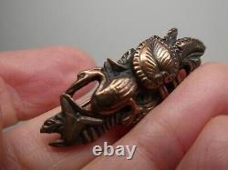 Antique Japanese Menuki Shakudo Bird Flower Meiji Era Sterling Brooch