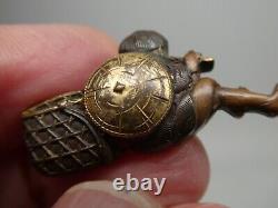 Antique Japanese Menuki Shakudo Man & Basket Meiji Era Sterling Brooch