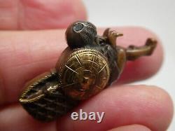 Antique Japanese Menuki Shakudo Man & Basket Meiji Era Sterling Brooch