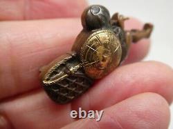 Antique Japanese Menuki Shakudo Man & Basket Meiji Era Sterling Brooch