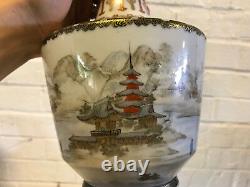 Antique Japanese Porcelain Finely Detailed Hand Painted Vase Figures Mountains