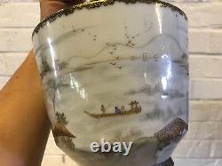 Antique Japanese Porcelain Finely Detailed Hand Painted Vase Figures Mountains