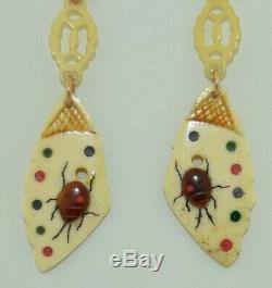 Antique Japanese SHIBAYAMA Ladybug Ladybird Coral & 9K earrings