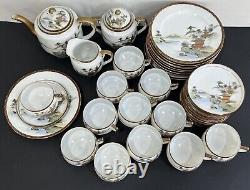 Antique Japanese, Satsuma , Fine Porcelain Complete Tea Set For 12, Signed