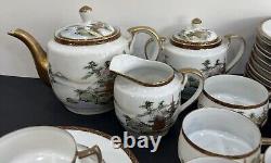 Antique Japanese, Satsuma , Fine Porcelain Complete Tea Set For 12, Signed