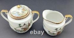 Antique Japanese, Satsuma , Fine Porcelain Complete Tea Set For 12, Signed