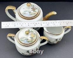 Antique Japanese, Satsuma, Fine Porcelain Complete Tea Set For 12, Signed