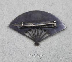 Antique Japanese Shakudo Gold & Mixed Metals Fan Shaped Pin or Brooch