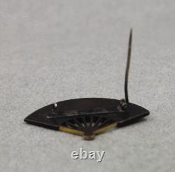 Antique Japanese Shakudo Gold & Mixed Metals Fan Shaped Pin or Brooch