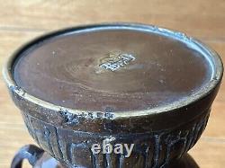 Antique Japanese bronze vase Signed ealry old patina metal embossed fine art