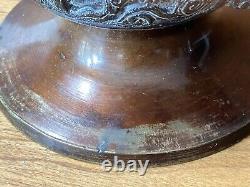 Antique Japanese bronze vase Signed ealry old patina metal embossed fine art