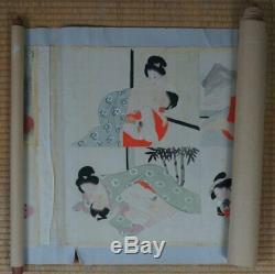 Antique Japanese fine Shunga erotic art silk painting 1880s Japan original