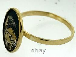 Antique JapaneseFuji MountainNiello Damascene Komai Style Inlaid 14K Gold Ring