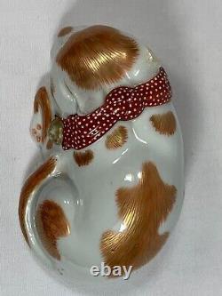 Antique Kutani Sleeping Cat Japanese Moriage Fine Details Porcelain