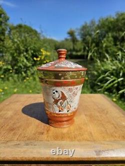 Antique Meiji 19th Century Japanese Kutani Lidded Pottery Jar Finely Detailed