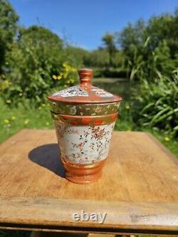 Antique Meiji 19th Century Japanese Kutani Lidded Pottery Jar Finely Detailed