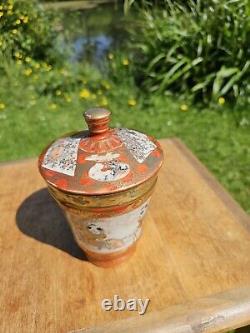 Antique Meiji 19th Century Japanese Kutani Lidded Pottery Jar Finely Detailed