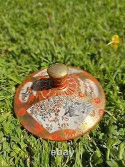 Antique Meiji 19th Century Japanese Kutani Lidded Pottery Jar Finely Detailed