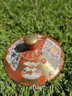 Antique Meiji 19th Century Japanese Kutani Lidded Pottery Jar Finely Detailed