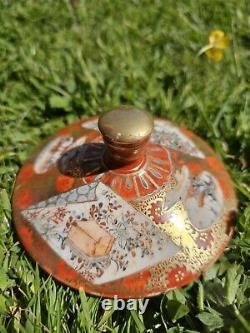 Antique Meiji 19th Century Japanese Kutani Lidded Pottery Jar Finely Detailed