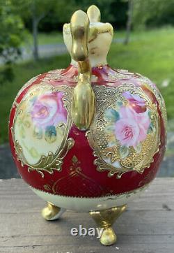 Antique Meiji Era Japanese Nippon FINE Porcelain Pink Enamel Gilt Rose Vase