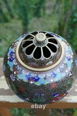 Antique Meiji Period Japanese Cloisonné incense burner 4.5 Tall very fine work